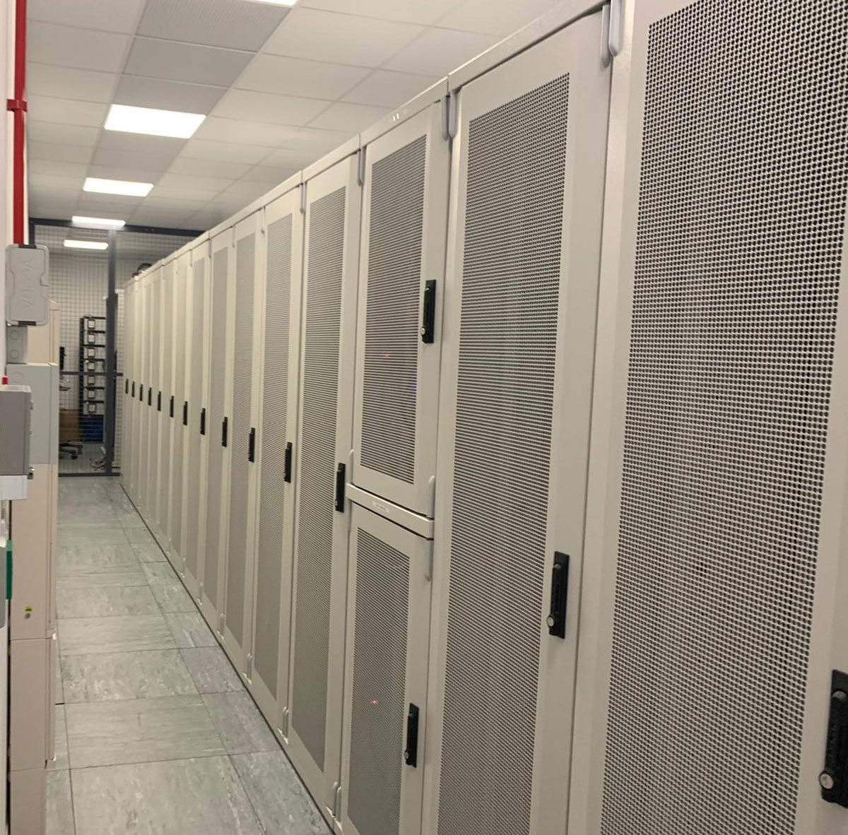 Server room cooling units installed in a UK data centre.