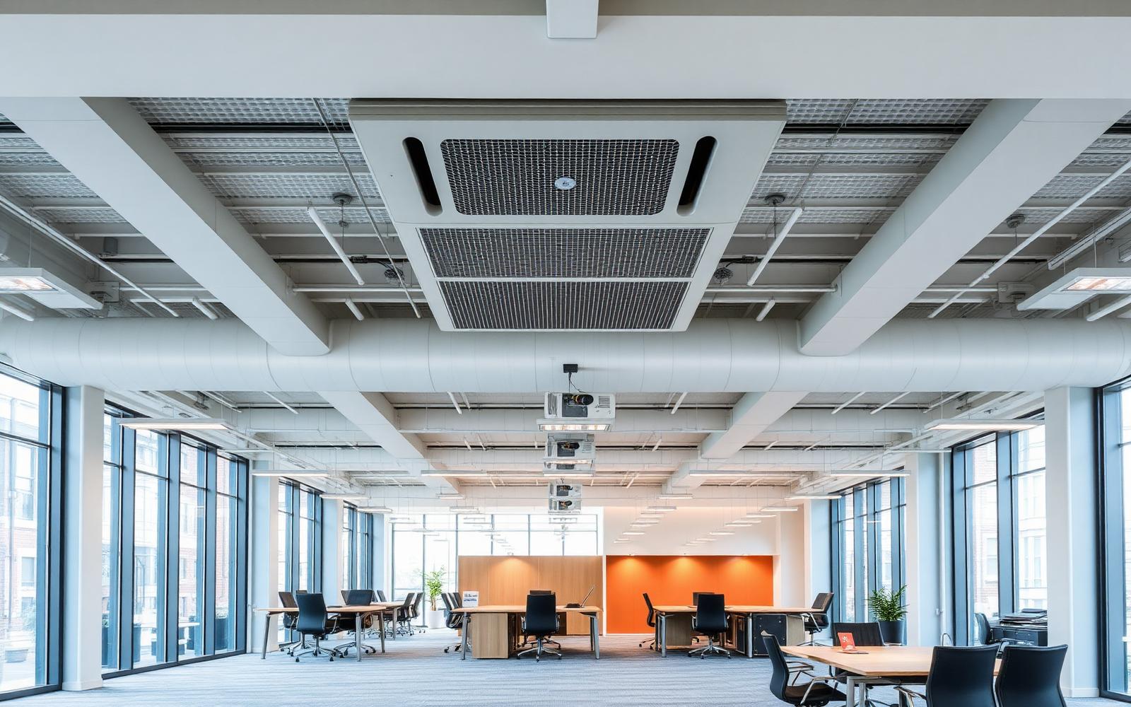 Ducted air conditioning serving an open-plan UK office